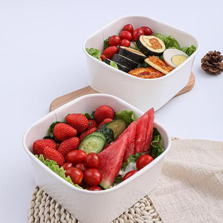 An eco-friendly disposable square paper bowl with lid