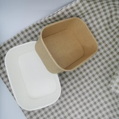 Tazón rectangular de papel Kraft para llevar con tapa