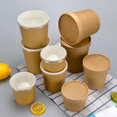 Cuenco de sopa para llevar biodegradable disponible del papel de Kraft con la tapa
    